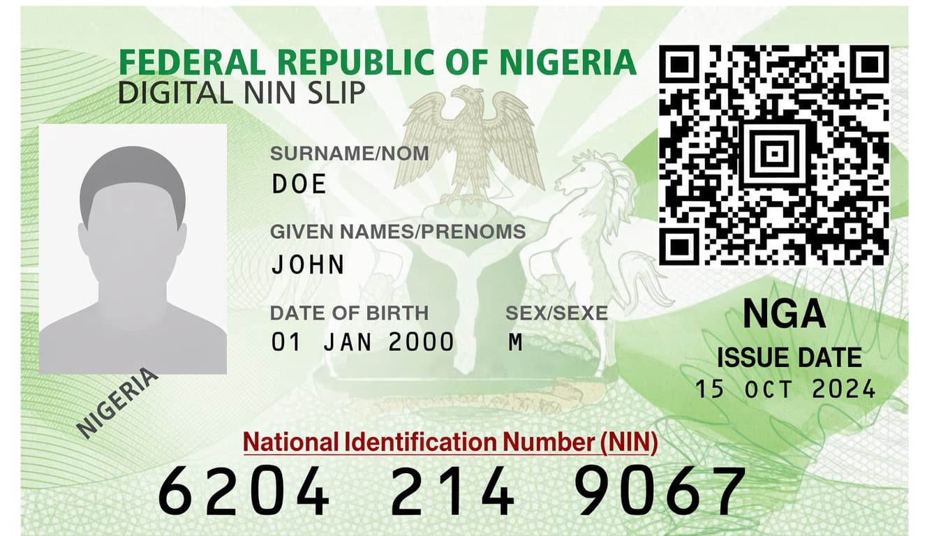 Example of an accepted digital National Identification Number slip